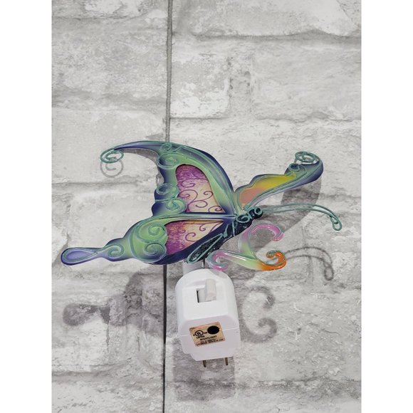 Ganz Metal‎ Butterfly Night Light NWOT 6" x 5.5" Swirls Blue Green Yellow - Picture 5 of 9